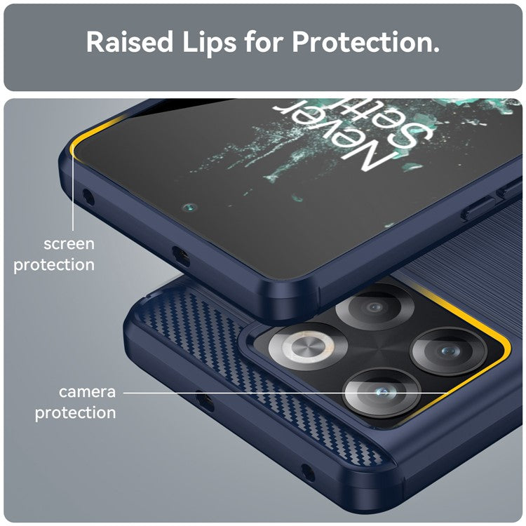Carbon Fiber Texture Phone Case for OnePlus 10T 5G, Soft TPU Slim Fit Anti-dust Brushed Phone Cover - Blue