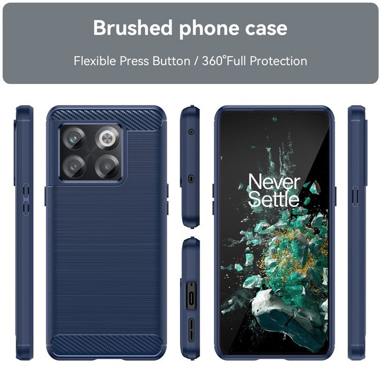 Carbon Fiber Texture Phone Case for OnePlus 10T 5G, Soft TPU Slim Fit Anti-dust Brushed Phone Cover - Blue