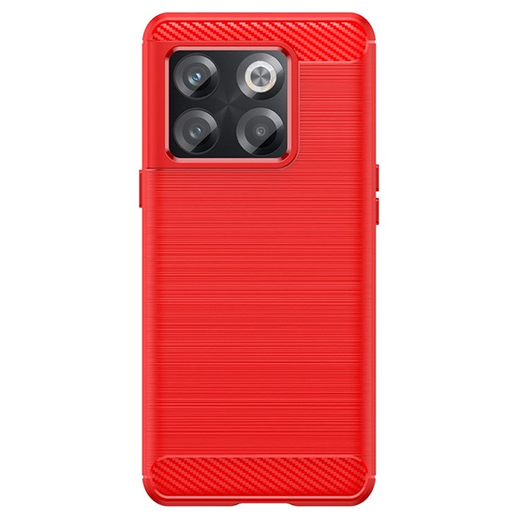 Carbon Fiber Texture Phone Case for OnePlus 10T 5G, Soft TPU Slim Fit Anti-dust Brushed Phone Cover - Red