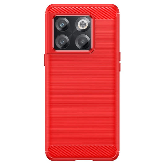 Carbon Fiber Texture Phone Case for OnePlus 10T 5G, Soft TPU Slim Fit Anti-dust Brushed Phone Cover - Red