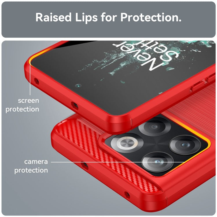 Carbon Fiber Texture Phone Case for OnePlus 10T 5G, Soft TPU Slim Fit Anti-dust Brushed Phone Cover - Red