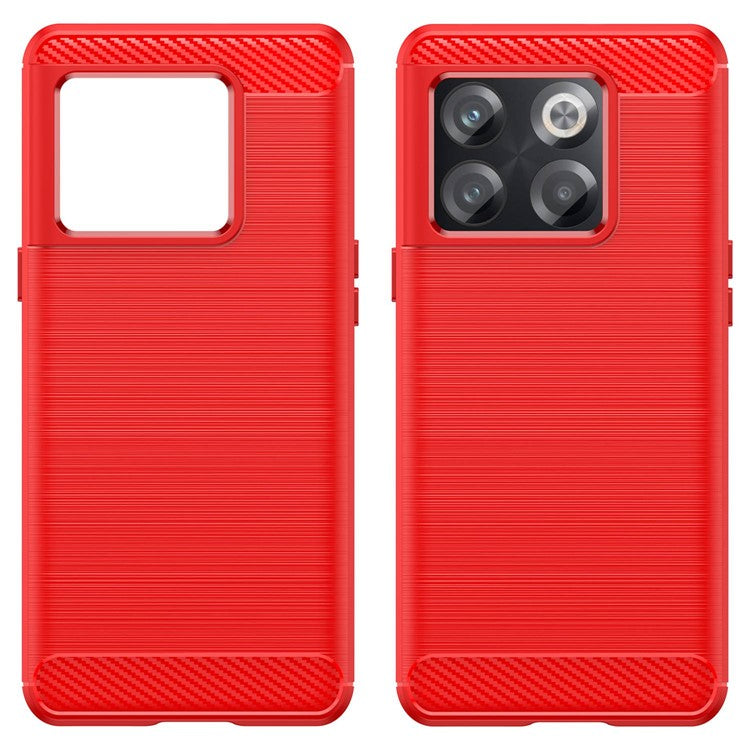 Carbon Fiber Texture Phone Case for OnePlus 10T 5G, Soft TPU Slim Fit Anti-dust Brushed Phone Cover - Red