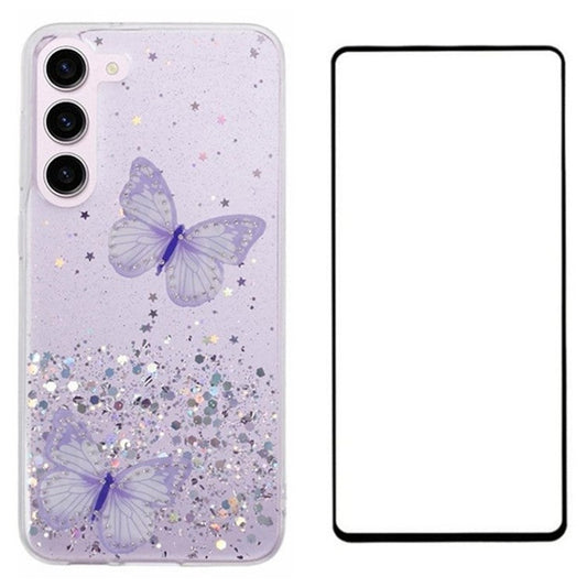 WANLONFENG AW Series for Samsung Galaxy S23+ Case PVC Butterfly TPU Phone Cover with Screen Protector - Purple
