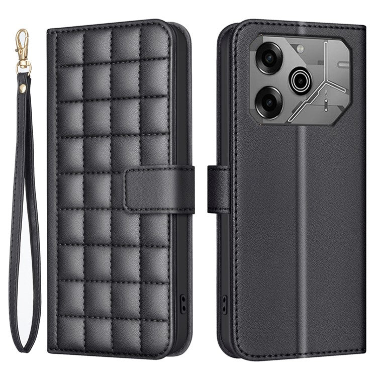 BINFEN COLOR BF34 for TECNO Pova 6 4G / Pova 6 Pro 5G Leather Case Square Grid Phone Cover - Black
