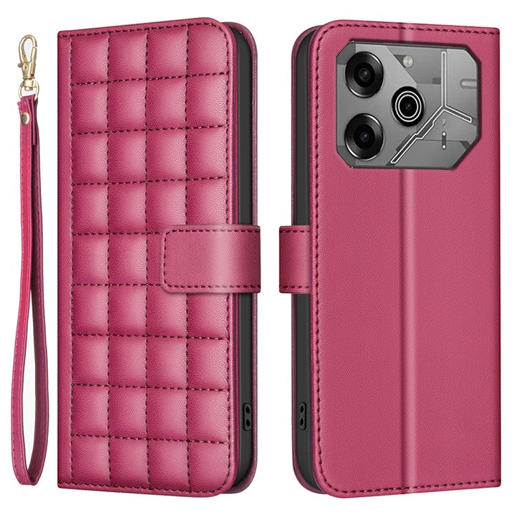 BINFEN COLOR BF34 for TECNO Pova 6 4G / Pova 6 Pro 5G Leather Case Square Grid Phone Cover - Red