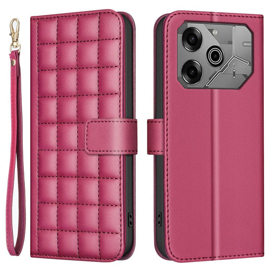 BINFEN COLOR BF34 for TECNO Pova 6 4G / Pova 6 Pro 5G Leather Case Square Grid Phone Cover - Red