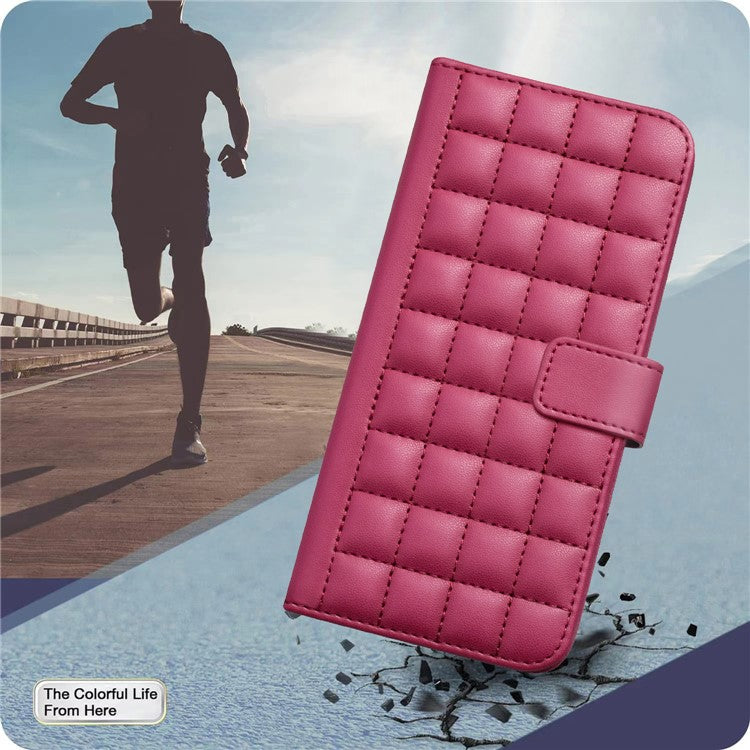 BINFEN COLOR BF34 for TECNO Pova 6 4G / Pova 6 Pro 5G Leather Case Square Grid Phone Cover - Red