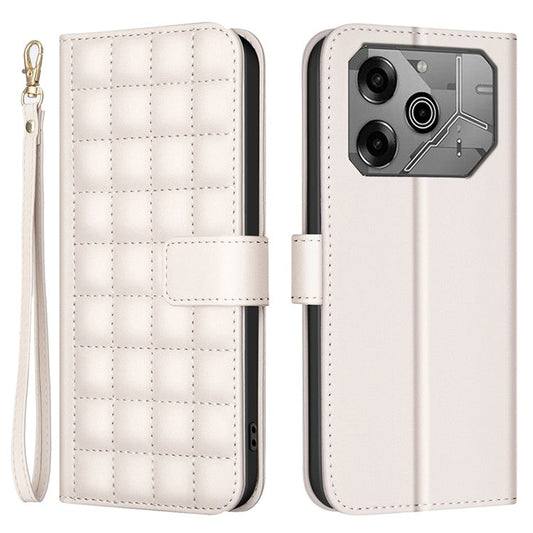 BINFEN COLOR BF34 for TECNO Pova 6 4G / Pova 6 Pro 5G Leather Case Square Grid Phone Cover - Beige