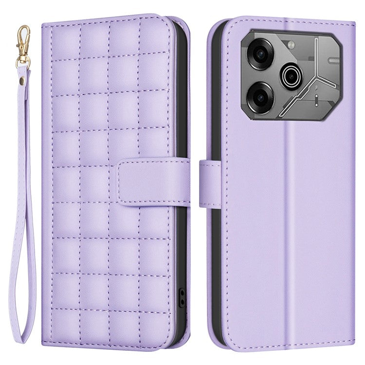 BINFEN COLOR BF34 for TECNO Pova 6 4G / Pova 6 Pro 5G Leather Case Square Grid Phone Cover - Light Purple
