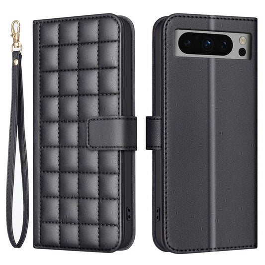 BINFEN COLOR BF34 for Google Pixel 8 Pro Case Leather Phone Cover Square Grid Pattern - Black