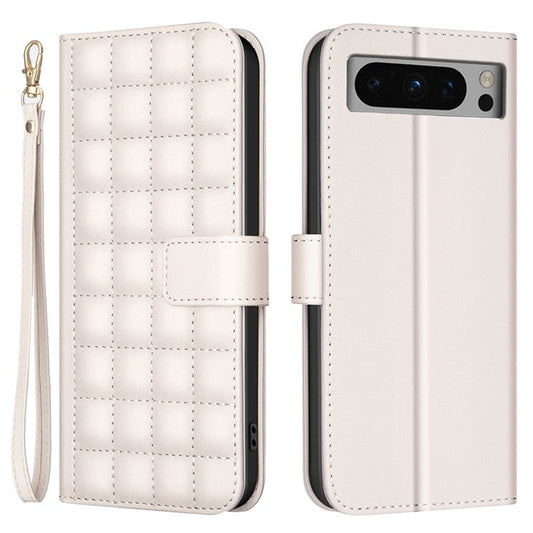 BINFEN COLOR BF34 for Google Pixel 8 Pro Case Leather Phone Cover Square Grid Pattern - Beige