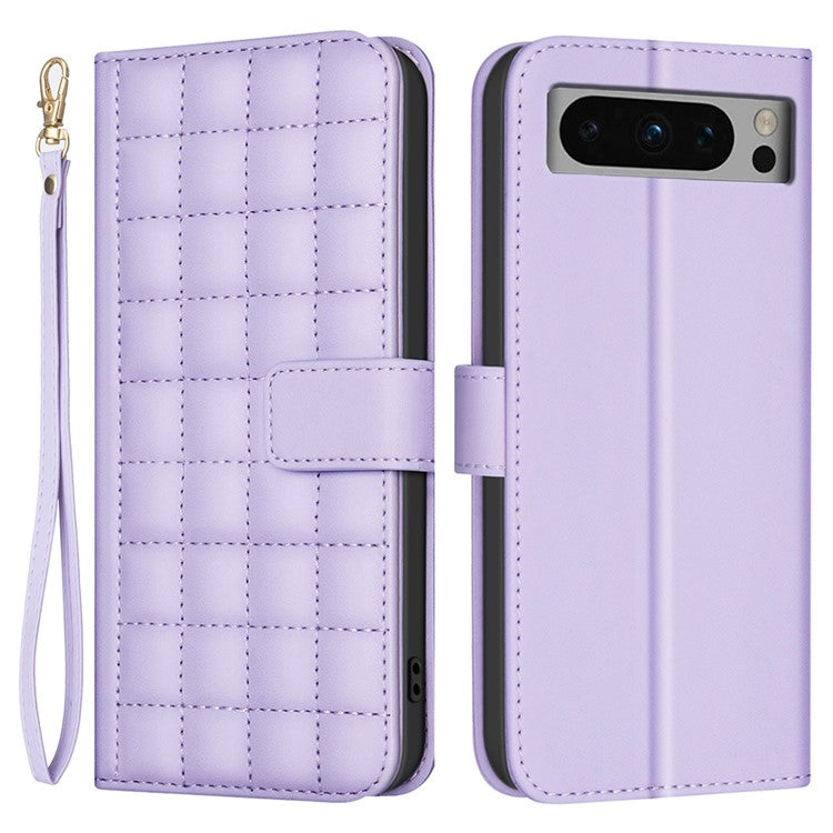 BINFEN COLOR BF34 for Google Pixel 8 Pro Case Leather Phone Cover Square Grid Pattern - Light Purple