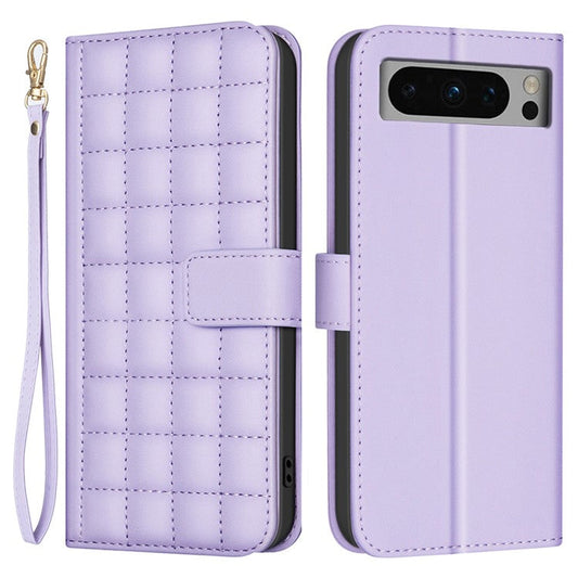 BINFEN COLOR BF34 for Google Pixel 8 Pro Case Leather Phone Cover Square Grid Pattern - Light Purple