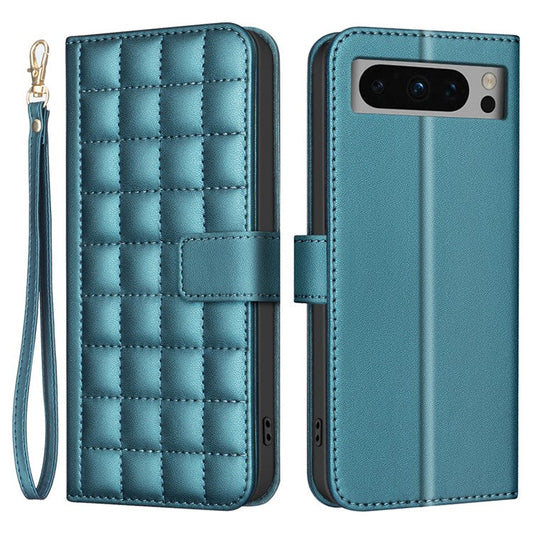 BINFEN COLOR BF34 for Google Pixel 8 Pro Case Leather Phone Cover Square Grid Pattern - Green