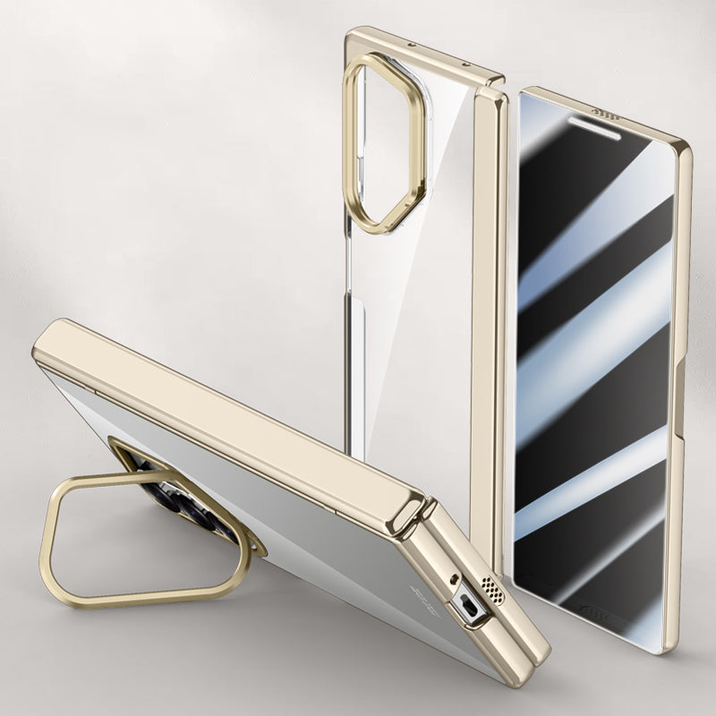 For Samsung Galaxy Z Fold6 5G Clear Case PC+Acrylic Kickstand Phone Cover with Anti-Peep Screen Protector - Titanium Grey