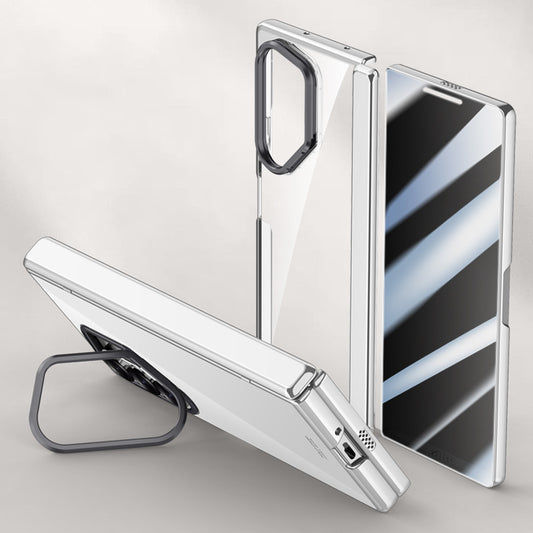 For Samsung Galaxy Z Fold6 5G Clear Case PC+Acrylic Kickstand Phone Cover with Anti-Peep Screen Protector - Silver