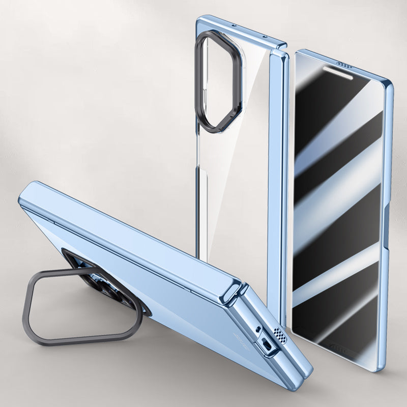 For Samsung Galaxy Z Fold6 5G Clear Case PC+Acrylic Kickstand Phone Cover with Anti-Peep Screen Protector - Blue