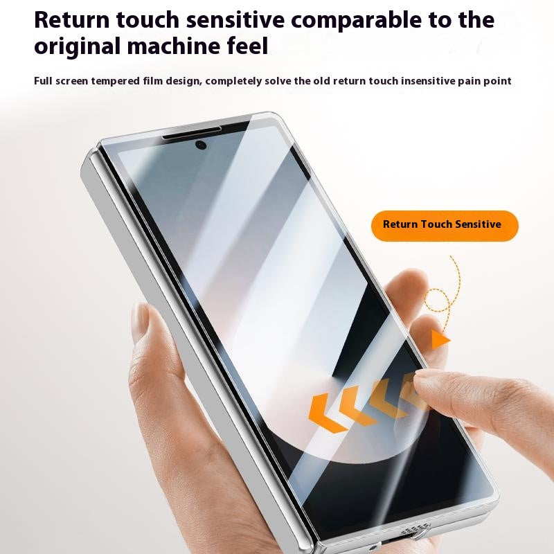 For Samsung Galaxy Z Fold6 5G Kickstand Case PC+Acrylic Clear Phone Cover with HD Screen Film - Titanium Grey