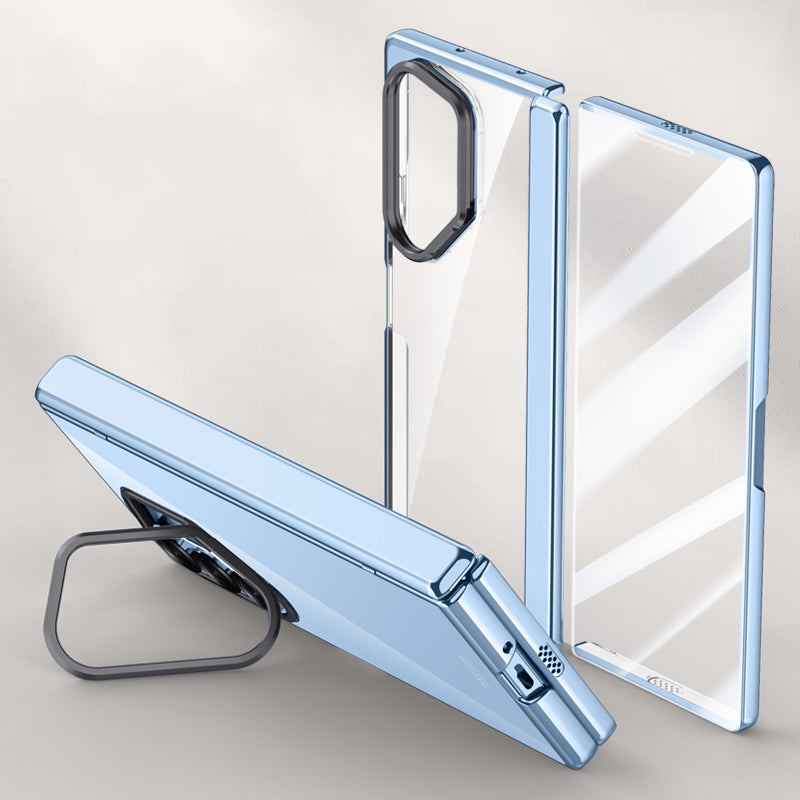 For Samsung Galaxy Z Fold6 5G Kickstand Case PC+Acrylic Clear Phone Cover with HD Screen Film - Blue