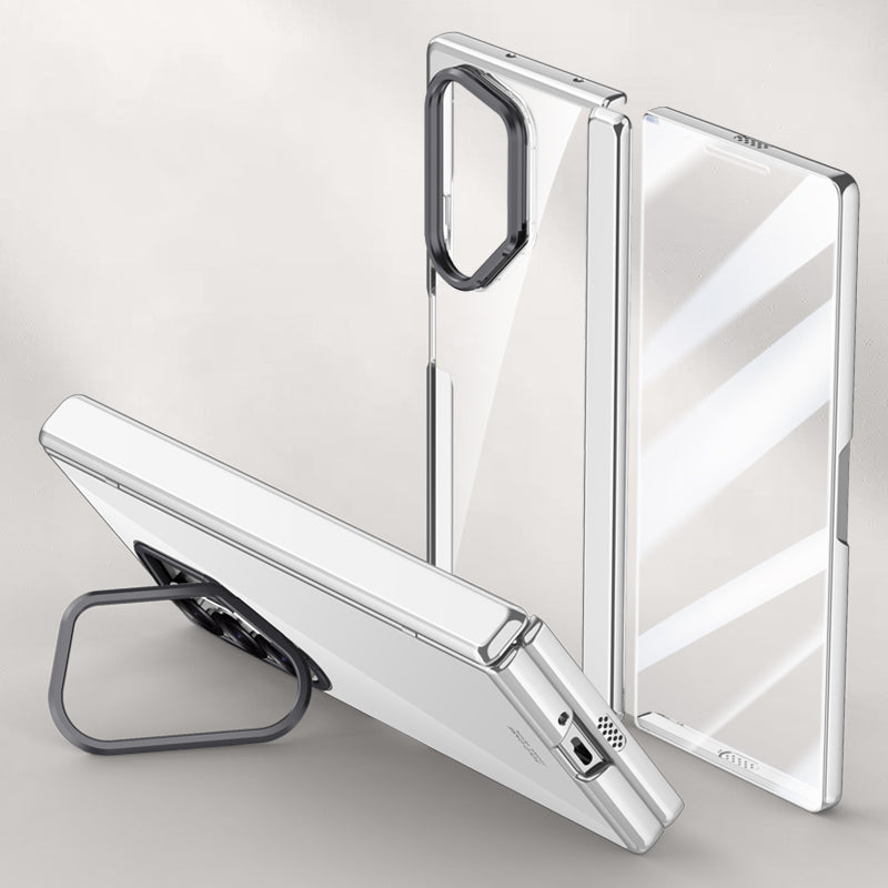 For Samsung Galaxy Z Fold6 5G Kickstand Case PC+Acrylic Clear Phone Cover with HD Screen Film - Silver