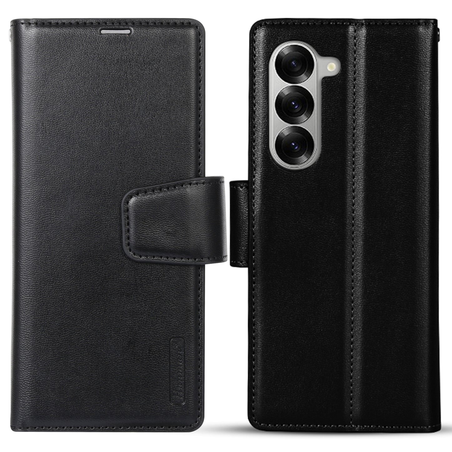 HANMAN Mill Series Flip Cover for Samsung Galaxy Z Fold6 5G Wallet Phone Case PU Leather Stand Shell - Black