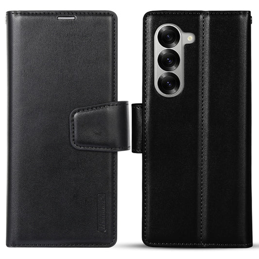 HANMAN Mill Series Flip Cover for Samsung Galaxy Z Fold6 5G Wallet Phone Case PU Leather Stand Shell - Black