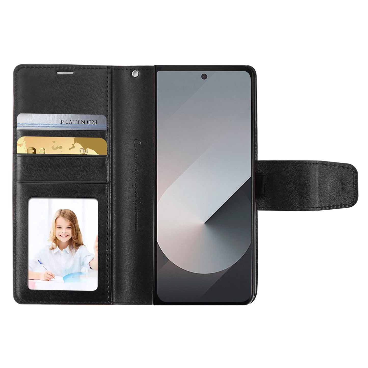 HANMAN Mill Series Flip Cover for Samsung Galaxy Z Fold6 5G Wallet Phone Case PU Leather Stand Shell - Black