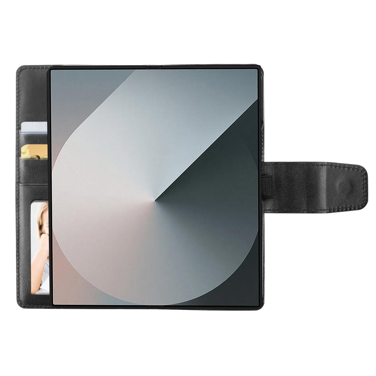 HANMAN Mill Series Flip Cover for Samsung Galaxy Z Fold6 5G Wallet Phone Case PU Leather Stand Shell - Black