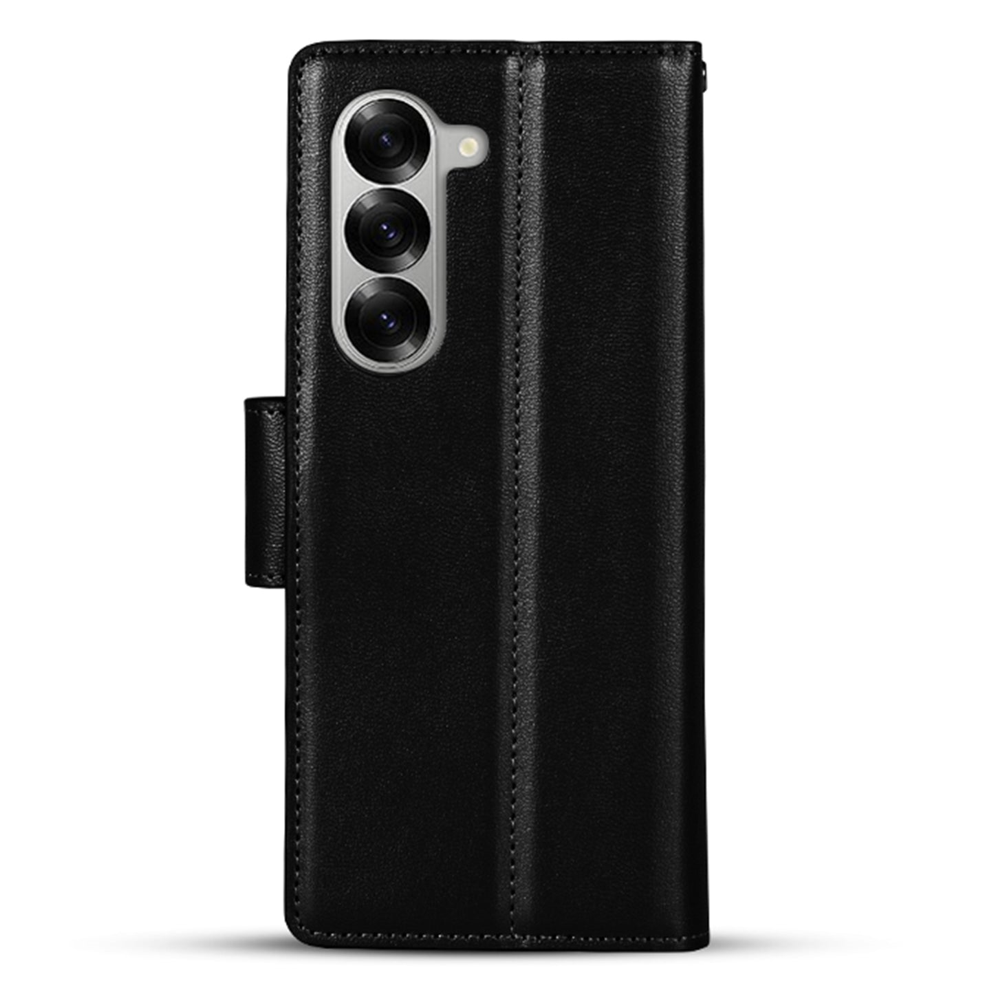 HANMAN Mill Series Flip Cover for Samsung Galaxy Z Fold6 5G Wallet Phone Case PU Leather Stand Shell - Black
