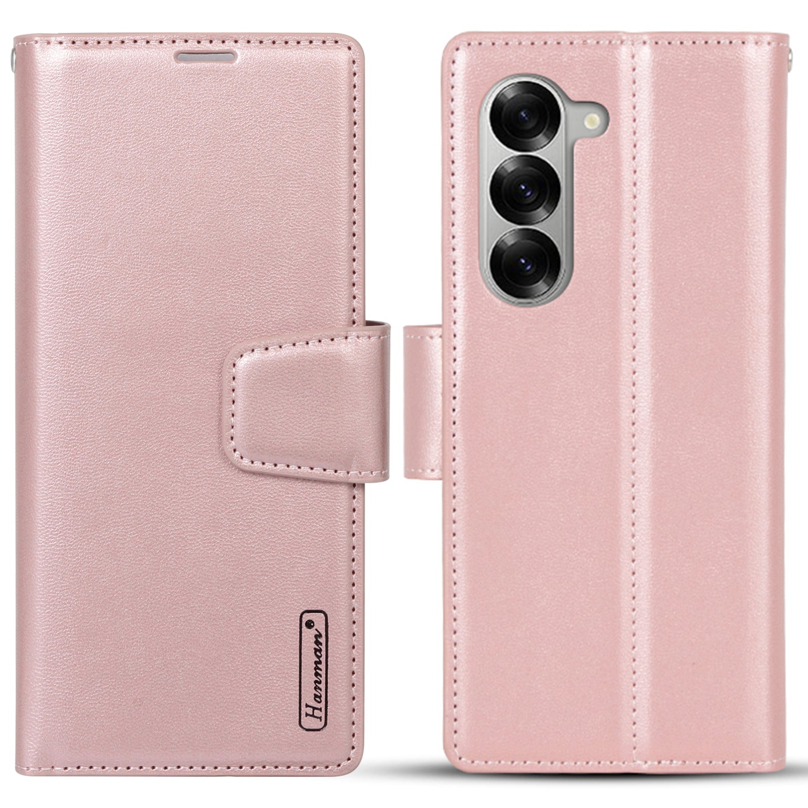 HANMAN Mill Series Flip Cover for Samsung Galaxy Z Fold6 5G Wallet Phone Case PU Leather Stand Shell - Rose Gold