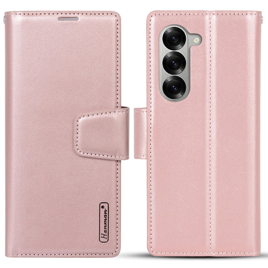 HANMAN Mill Series Flip Cover for Samsung Galaxy Z Fold6 5G Wallet Phone Case PU Leather Stand Shell - Rose Gold