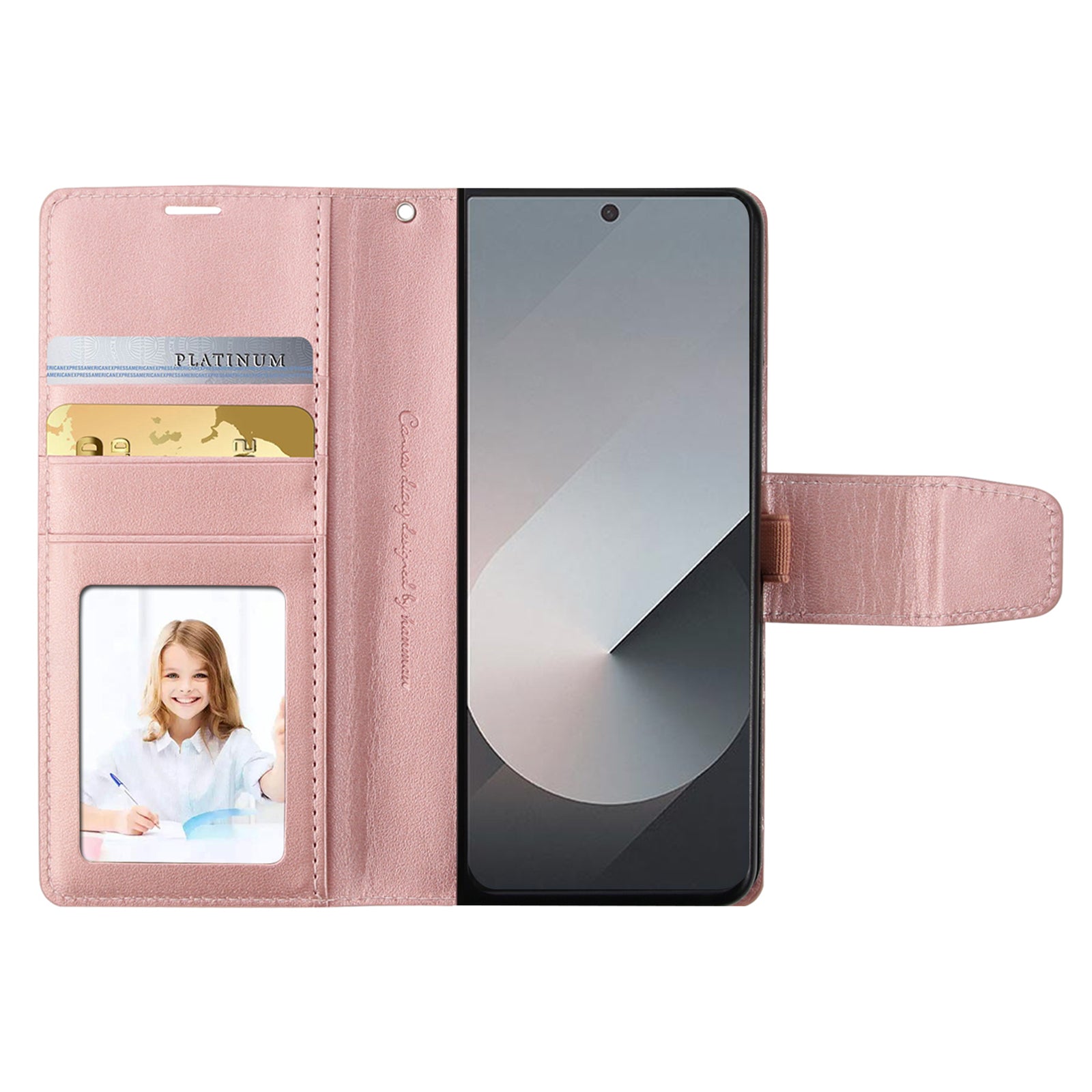 HANMAN Mill Series Flip Cover for Samsung Galaxy Z Fold6 5G Wallet Phone Case PU Leather Stand Shell - Rose Gold