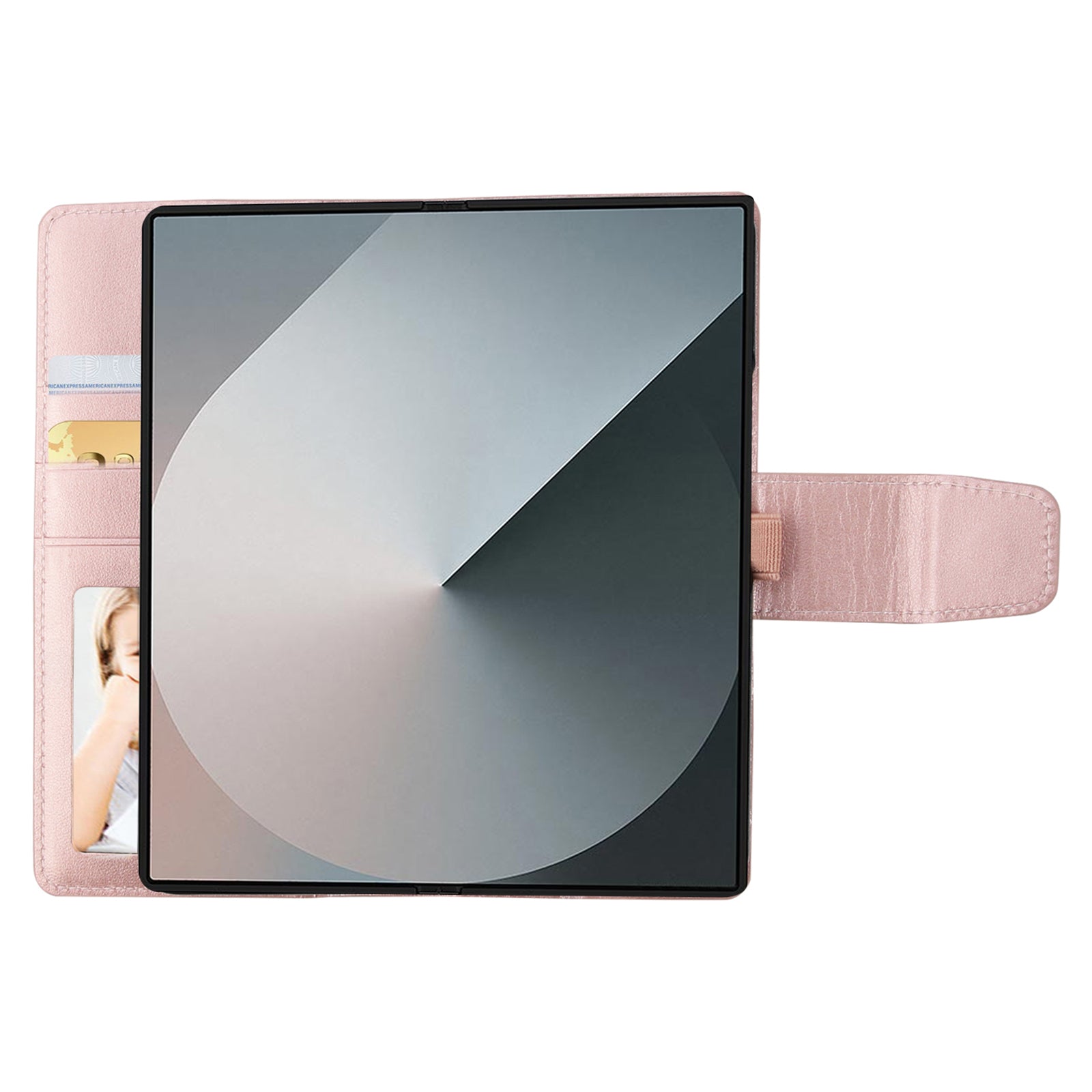HANMAN Mill Series Flip Cover for Samsung Galaxy Z Fold6 5G Wallet Phone Case PU Leather Stand Shell - Rose Gold