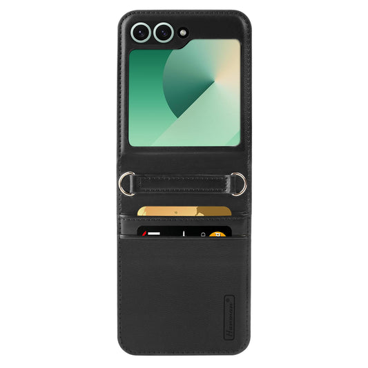 HANMAN Mill Series Flip Cover for Samsung Galaxy Z Flip6 5G Case PU Leather Phone Cover with Card Slot - Black