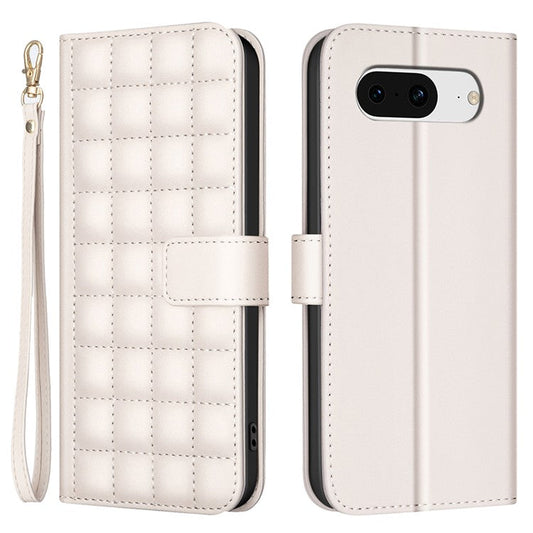 BINFEN COLOR BF34 for Google Pixel 8 Case Square Grid PU Leather Folio Flip Cover - Beige