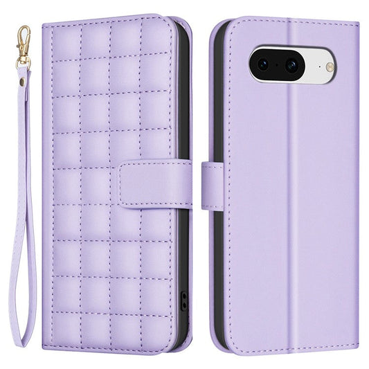 BINFEN COLOR BF34 for Google Pixel 8 Case Square Grid PU Leather Folio Flip Cover - Light Purple