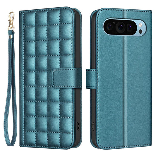 BINFEN COLOR BF34 for Google Pixel 9 Pro Leather Phone Case Square Grid Pattern - Green