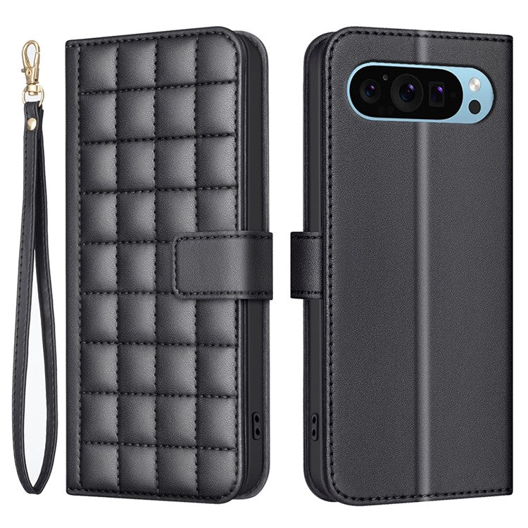 BINFEN COLOR BF34 for Google Pixel 9 Leather Case Wallet Card Slots Phone Cover - Black