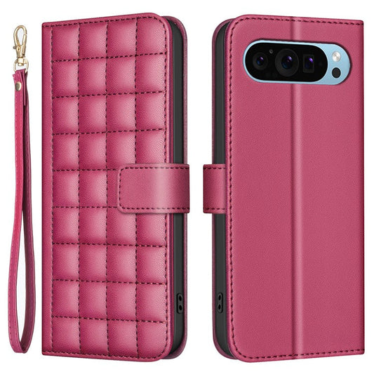 BINFEN COLOR BF34 for Google Pixel 9 Leather Case Wallet Card Slots Phone Cover - Red