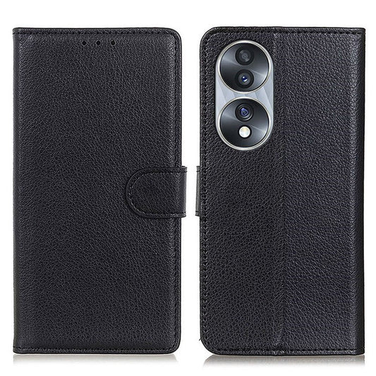 Litchi Texture PU Leather Cover for Honor 70 5G, Anti-scratch Stand Wallet Magnetic Closure Protective Phone Case - Black