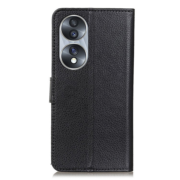 Litchi Texture PU Leather Cover for Honor 70 5G, Anti-scratch Stand Wallet Magnetic Closure Protective Phone Case - Black