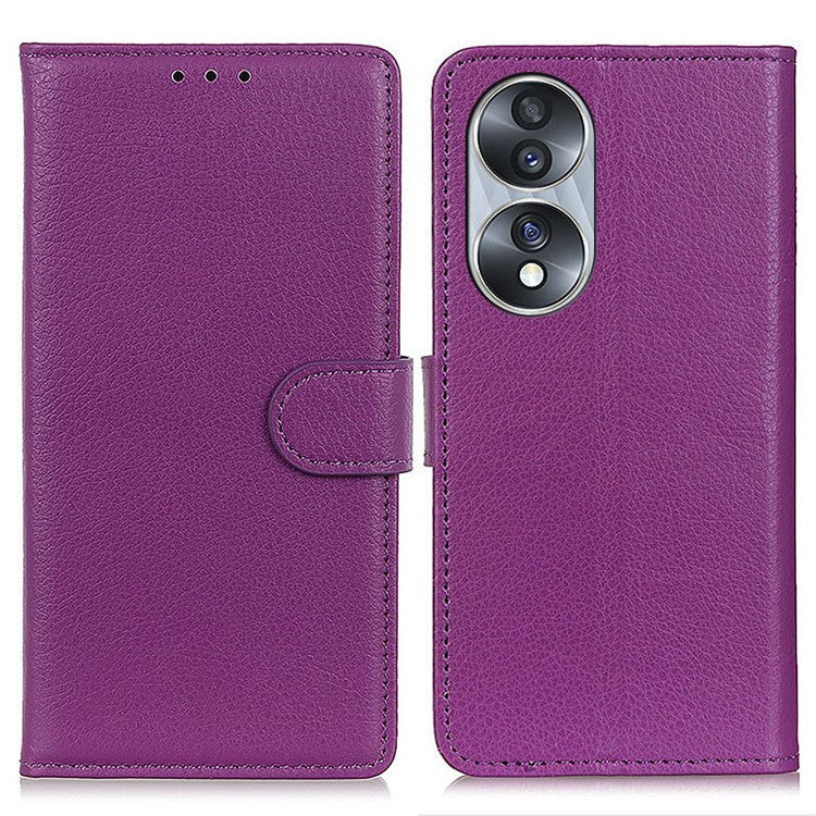 Litchi Texture PU Leather Cover for Honor 70 5G, Anti-scratch Stand Wallet Magnetic Closure Protective Phone Case - Purple
