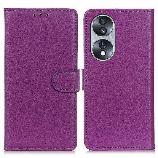 Litchi Texture PU Leather Cover for Honor 70 5G, Anti-scratch Stand Wallet Magnetic Closure Protective Phone Case - Purple