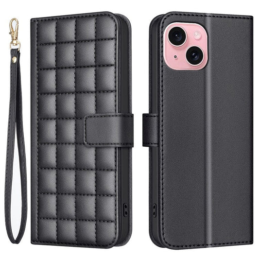 BINFEN-COLOR-BF34-for-iPhone-14-/-13-Case-Wallet-Phone-Leather-Cover-Square-Grid---Black
