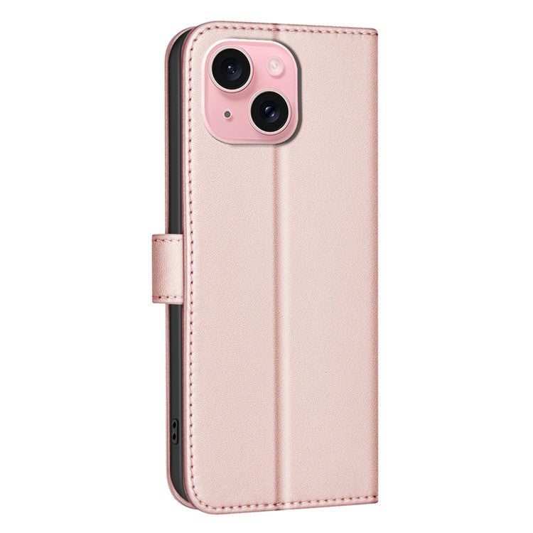 BINFEN-COLOR-BF34-for-iPhone-14-/-13-Case-Wallet-Phone-Leather-Cover-Square-Grid---Rose-Gold
