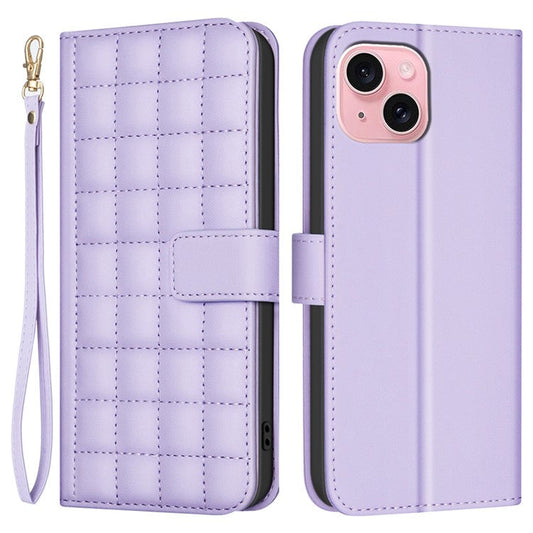 BINFEN-COLOR-BF34-for-iPhone-14-/-13-Case-Wallet-Phone-Leather-Cover-Square-Grid---Light-Purple