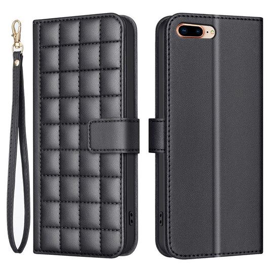 BINFEN COLOR BF34 for iPhone SE (2025) Case Square Grid PU Leather Cover Stand Wallet - Black