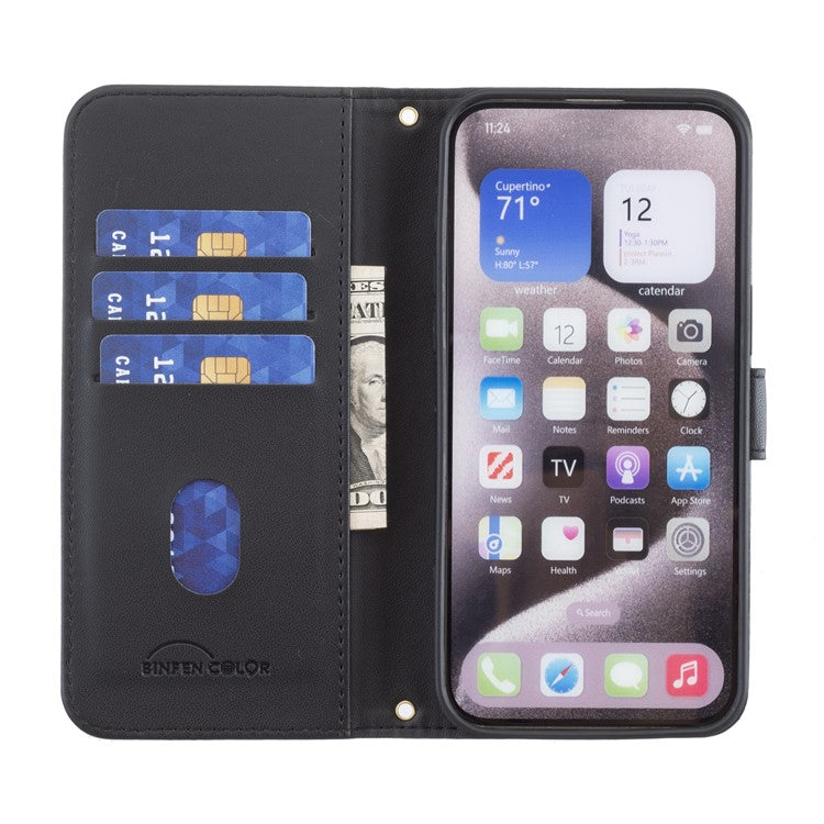 BINFEN COLOR BF34 for iPhone SE (2025) Case Square Grid PU Leather Cover Stand Wallet - Black
