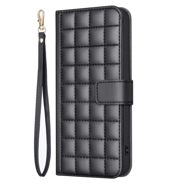 BINFEN COLOR BF34 for iPhone SE (2025) Case Square Grid PU Leather Cover Stand Wallet - Black