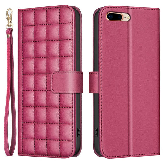 BINFEN COLOR BF34 for iPhone SE (2025) Case Square Grid PU Leather Cover Stand Wallet - Red